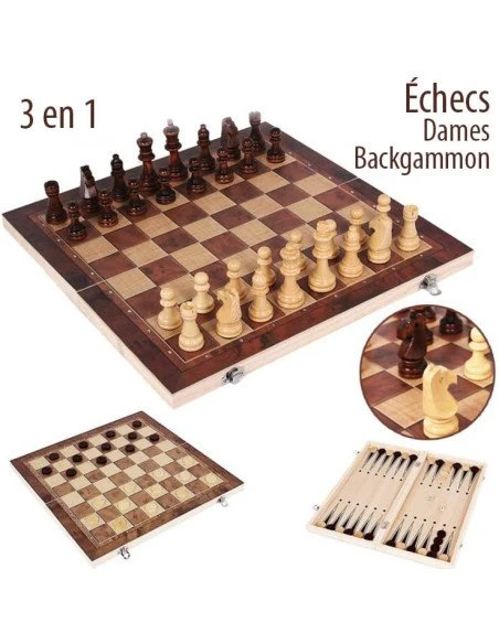 Echiquier 3 En 1 (échec, Dame, Backgammon) 4 Echiquier 3 En 1 (échec, Dame, Backgammon) – Image 2